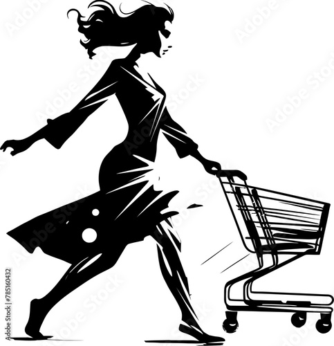 Style Savvy Wanderer Shopping Cart Emblem Glamour Galore Woman with Trolley Logo