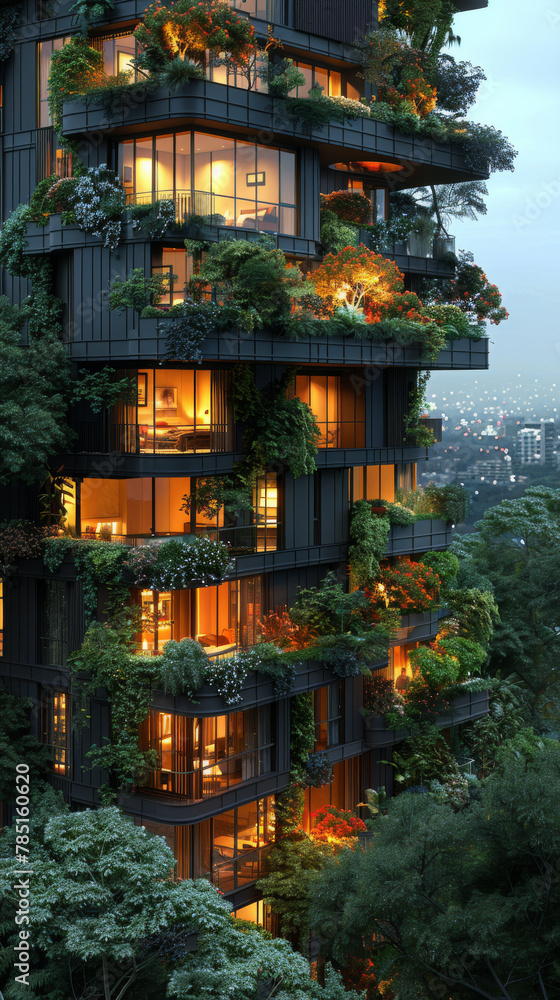 Generative ai illustration of a Vertical Forest apartment building