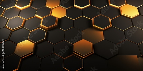 Gold dark 3d render background with hexagon pattern
