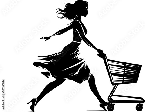 Trendy Trekkers Shopping Trolley Vector Design Couture Cruise Control Woman with Trolley Emblem