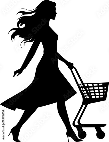 Chic Cart Charm Shopping Trolley Vector Icon Style Savvy Sojourns Woman with Shopping Cart Design