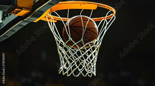 a basketball going through a net at night with its ball inside © Wirestock