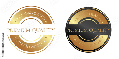 Sticker, label, badge, icon and logo for premium quality products. Vector illustration in golden and black colors
