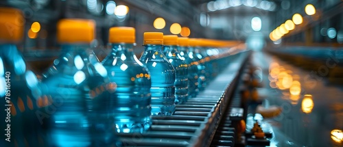 Efficient Bottling Line in a Modern Factory. Concept Automation Technology, Product Quality Control, Assembly Line Optimization