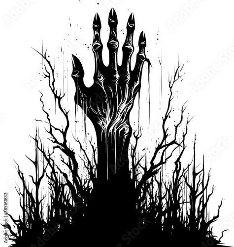Rotting Reach Vector Logo with Zombie Hands Eerie Embrace Emblematic Zombie Hands Icon