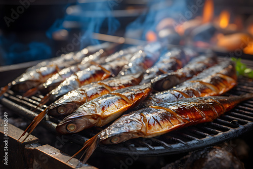 Smoked mackerel on a fresh fish market