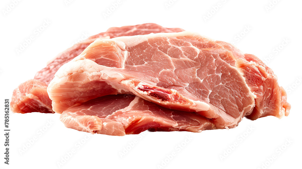 Raw pork meat isolated white background, transparent background