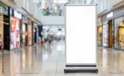 Dynamic Display: Roll-Up Mockup Poster Stand in Shopping Center