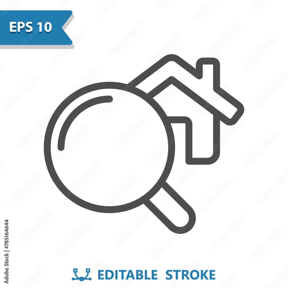 Real Estate Icon. House, Home, Inspection, Magnifier, Magnifying Glass