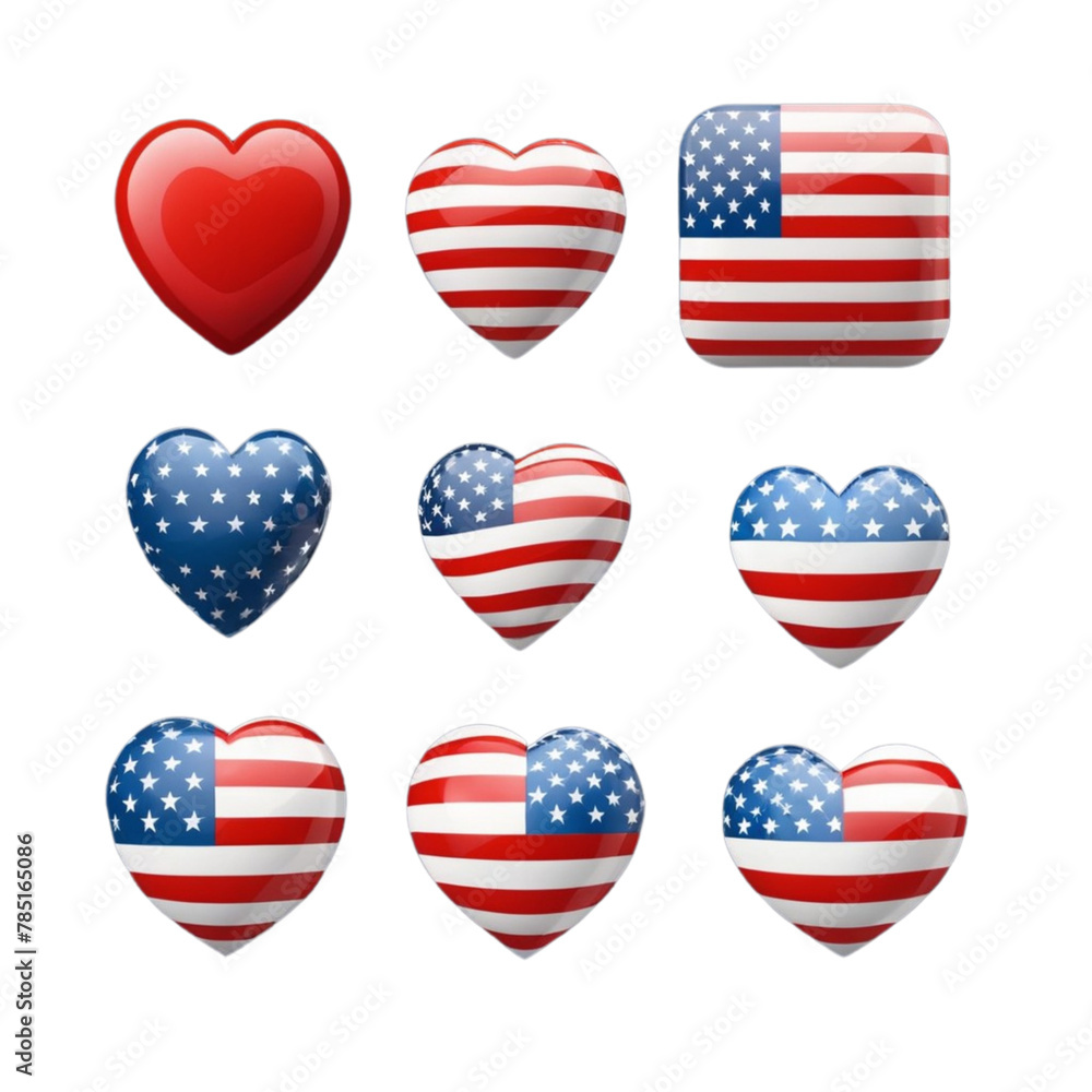 Flag of USA icons collection. Flat stickers and 3d realistic glass vector elements on Isolated transparent background png. generated with AI Flag of USA icons collection. Flat stickers and 3d realistic glass vector elements on Isolated transparent background png. generated with AI
