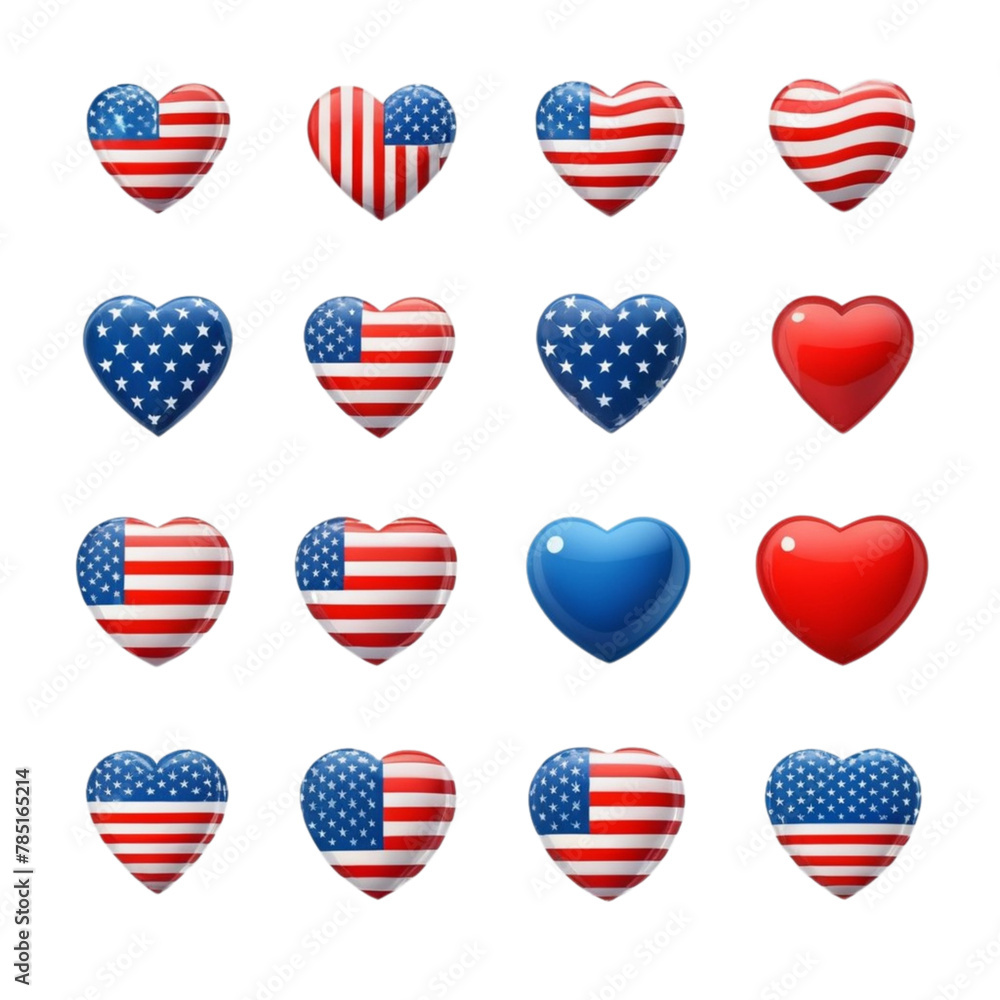 Flag of USA icons collection. Flat stickers and 3d realistic glass vector elements on Isolated transparent background png. generated with AI Flag of USA icons collection. Flat stickers and 3d realistic glass vector elements on Isolated transparent background png. generated with AI