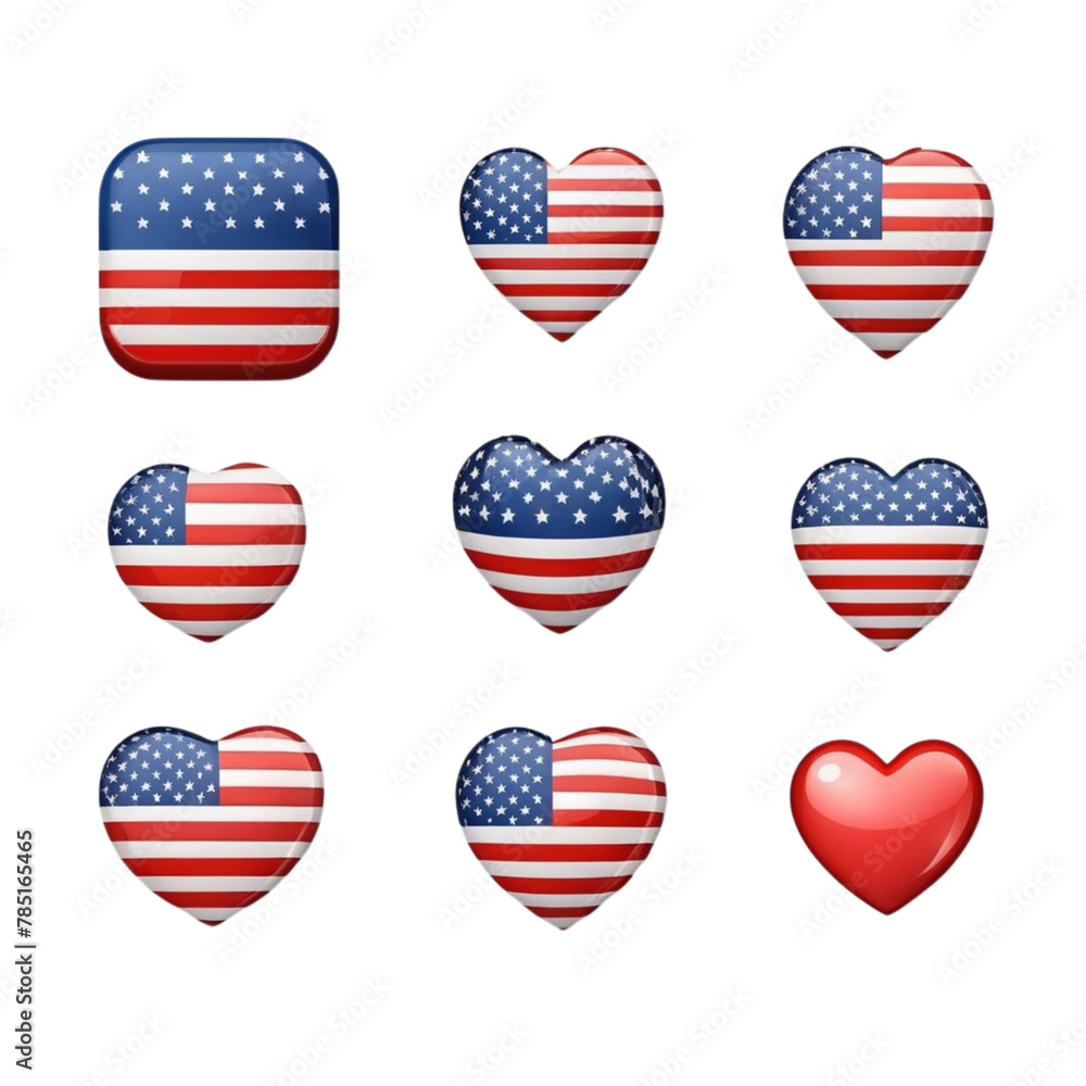 Flag of USA icons collection. Flat stickers and 3d realistic glass vector elements on Isolated transparent background png. generated with AI Flag of USA icons collection. Flat stickers and 3d realistic glass vector elements on Isolated transparent background png. generated with AI