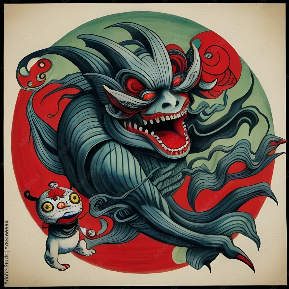 AI generated illustration of a fearsome-looking Japanese Yokai monster