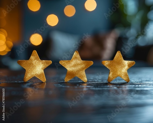 A fraudulent online seller posting fake product reviews to boost sales, in a dimly lit room