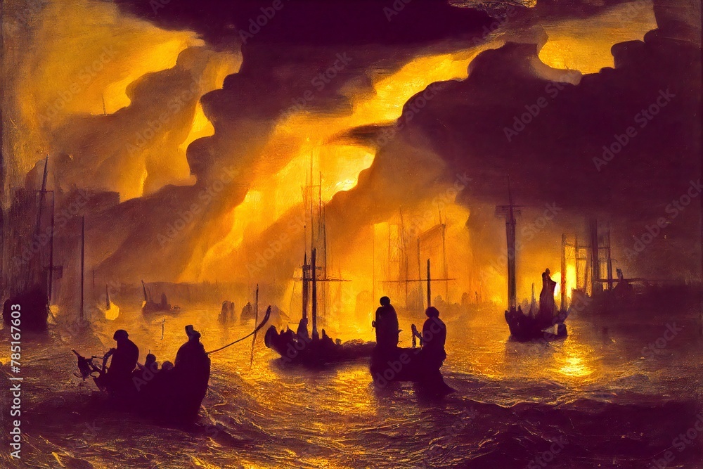 Fototapeta premium AI generated illustration of the Charleston Fire in 1861