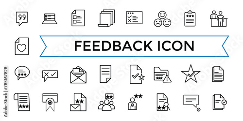 Feedback Outline Icon Collection. Line Set Icons related to Rating, Testimonials, Quick Response, Satisfaction and more. Web icons set.