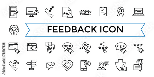 Feedback Outline Icon Collection. Line Set Icons related to Rating, Testimonials, Quick Response, Satisfaction and more. Web icons set.