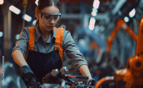 Mastering Machinery: Confident Female Worker in Automotive Manufacturing