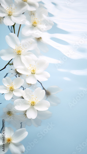 White flowers on water. Natural concept.