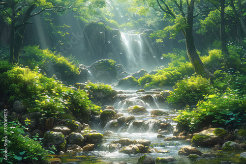 Waterfall in the forest  beautiful view. Created with Ai