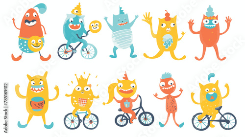 Cute simple shape child characters set. Funny playful