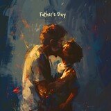 acrylic painting of boy kissing his father and wishes him a happy father's day