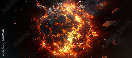 fireball rock explosion, blast, smoke 66