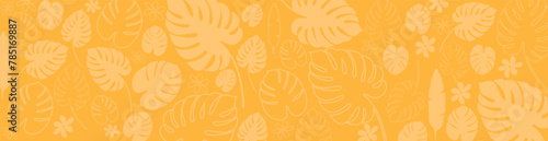 Summer background with tropical leaves. Vector illustration in orange color