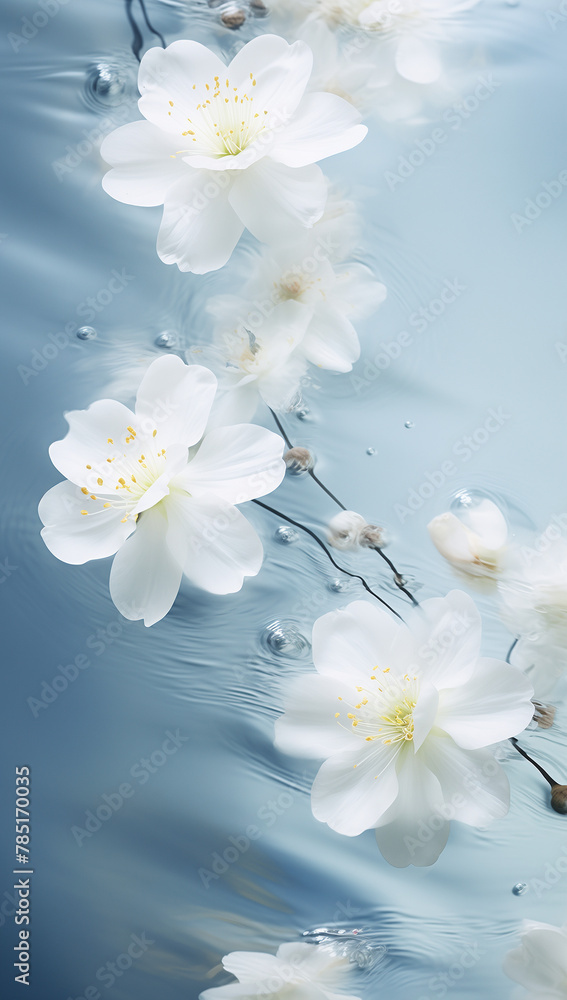 White flowers blooming in water. Natural concept.