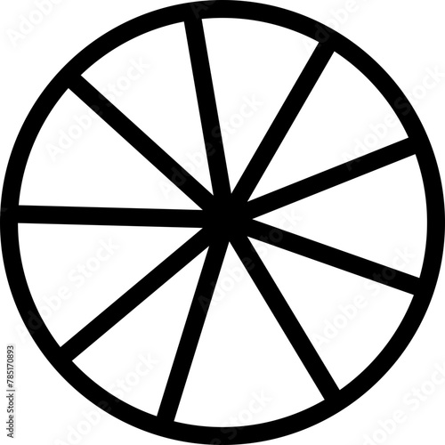 Segmented circle icons isolated on a transparent background. Various number of sectors divide the circle on equal parts. Black thin outline graphics, circle sector for visualization of infographic.