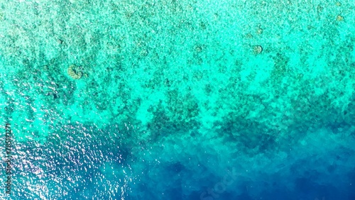 Overhead shot of the clear waters of the ocean and the corals under it somewhere in Asia