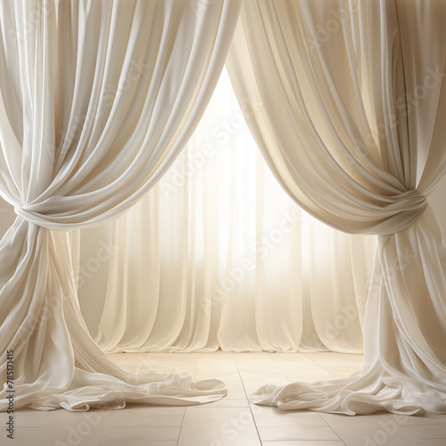 White curtains background. Festive wedding decor