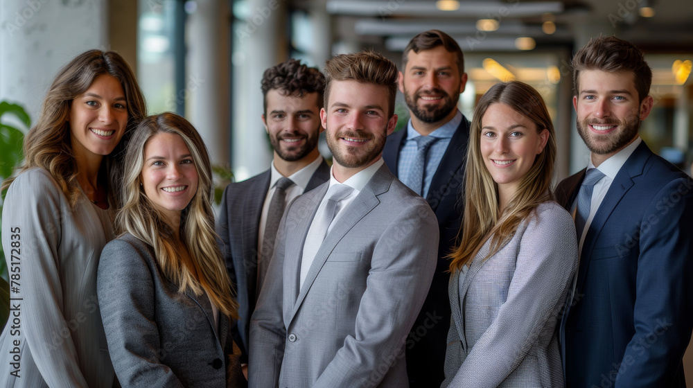 Confident business team smiling in a modern office environment Confident business team smiling in a modern office environment
