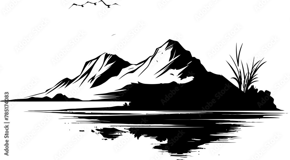 Mountain Dreams Seascape Sketch Icon Seascape Symphony Sketchy Landscape Emblem