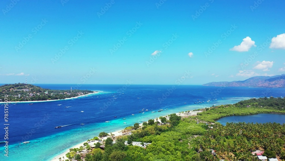 Aerial shot of islands in the azure ocean