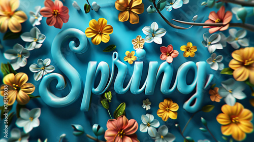 Captivating 3D spring text effect surrounded by beautiful flowers photo