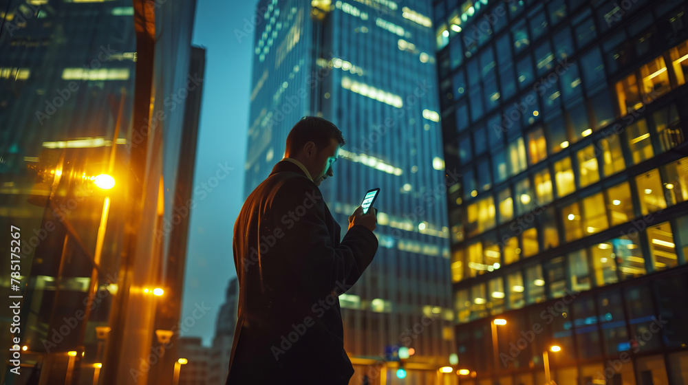 The general frame of the office outside, where a businessman conducts business negotiations on the phone, conveys the dynamism and efficiency of the workflow in an office environment. The general frame of the office outside, where a businessman conducts business negotiations on the phone, conveys the dynamism and efficiency of the workflow in an office environment.