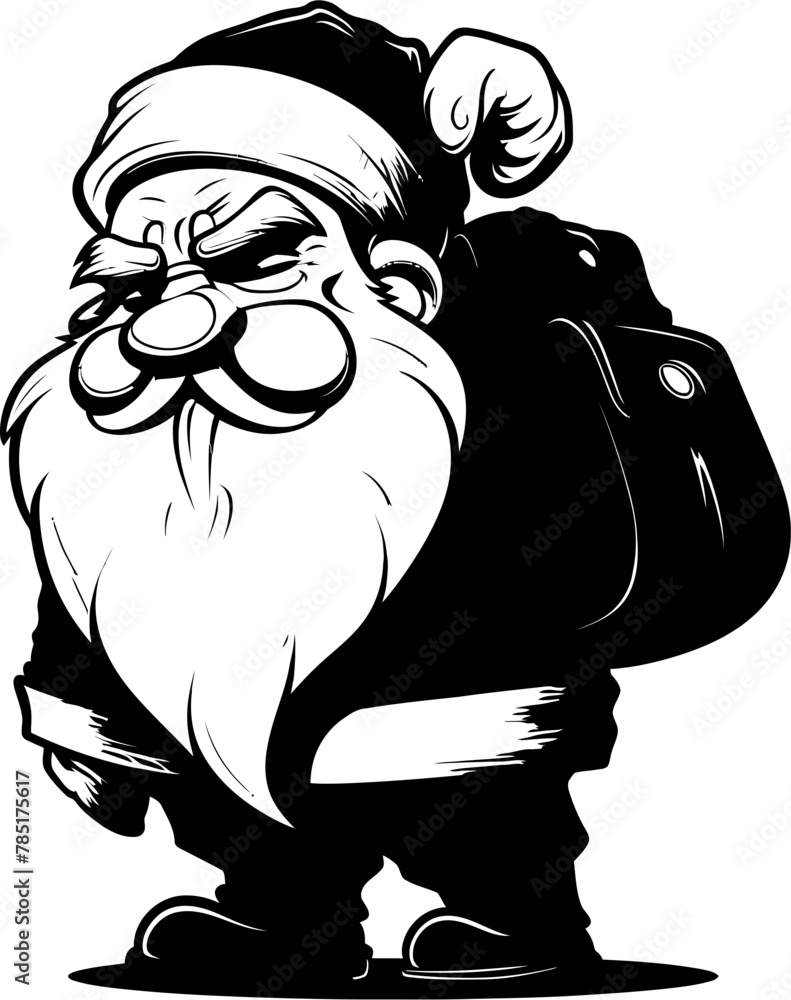 Overworked Kris Kringle Tired Bag Icon Dreary Father Christmas Shoulder Strain Emblem