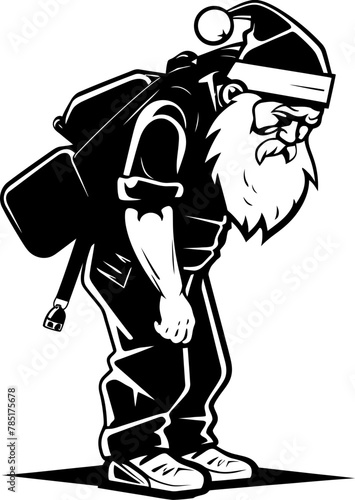 Fatigued Claus Laden Shoulder Icon Exhausted Father Christmas Sack Carrying Emblem
