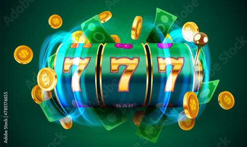 Golden slot machine wins the jackpot. 777 Big win concept. Casino jackpot. © hobbitfoot