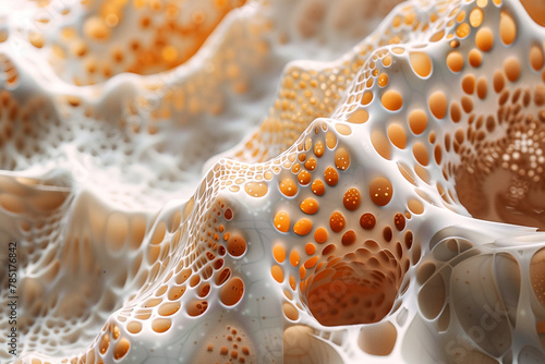 Close up of white and orange porous organic structure macro nature wallpaper background