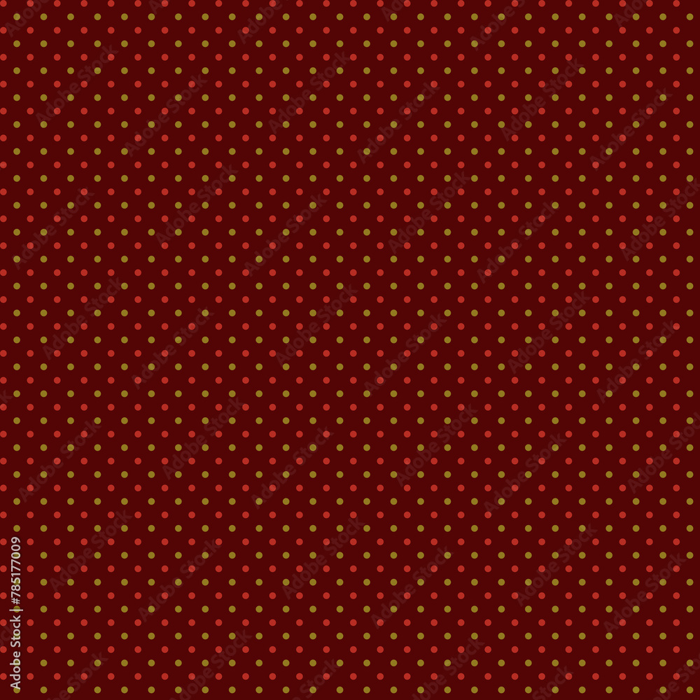 Red and yellow polka dots on a dark red brown background Cute delicate geometric fabric seamless pattern Simple rustical style Red and yellow polka dots on a dark red brown background Cute delicate geometric fabric seamless pattern Simple rustical style