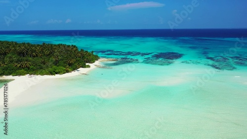 Aerial view of the azure water of the ocean and a green island in Asia © Wirestock