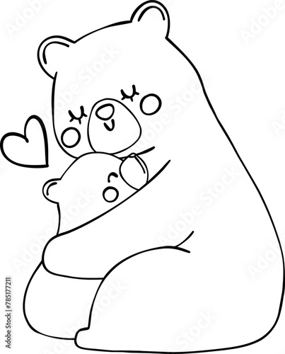 Retro Mothers Day Bear and baby outline coloring image 
