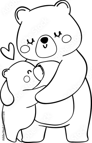 Retro Mothers Day Bear and baby outline coloring image 