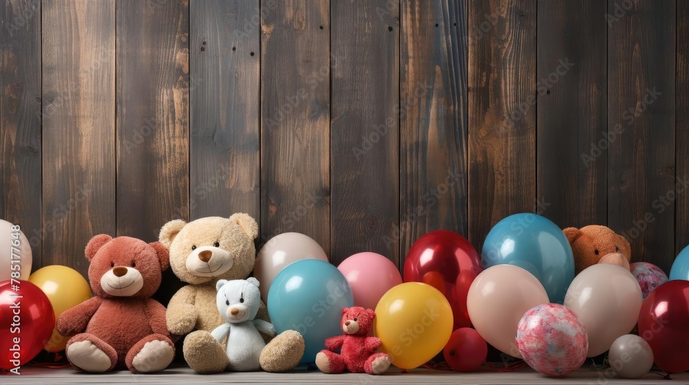 Obraz premium front view of children's day background with balloon and doll ornaments
