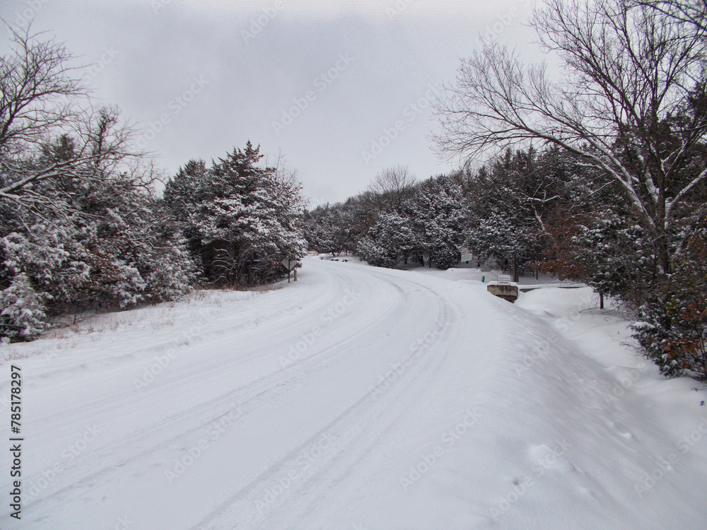 Road after a snowstorm in Arkansas, United States Road after a snowstorm in Arkansas, United States