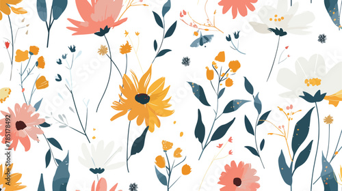 Floral seamless pattern plants and daisy flower 