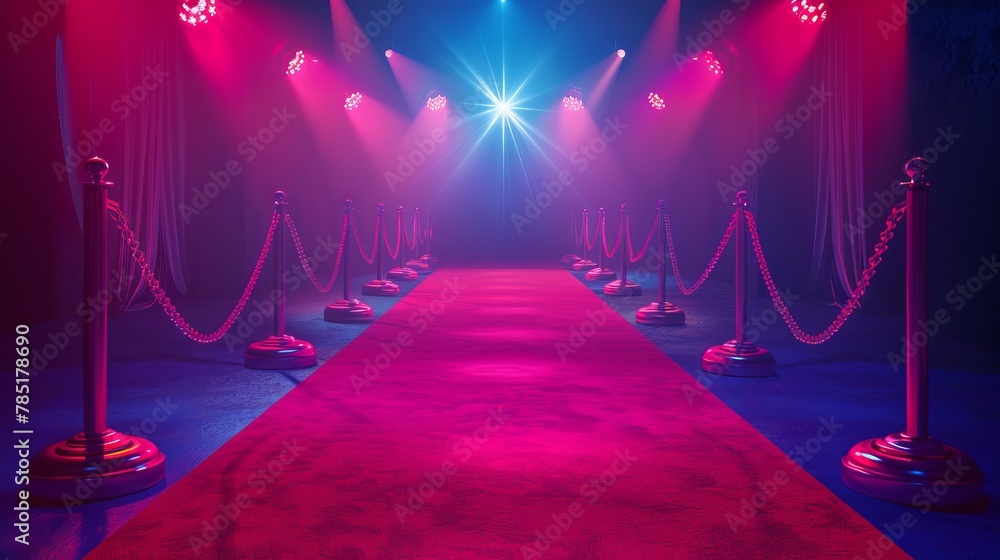 Red carpet entrance design for an award ceremony with stage lights and