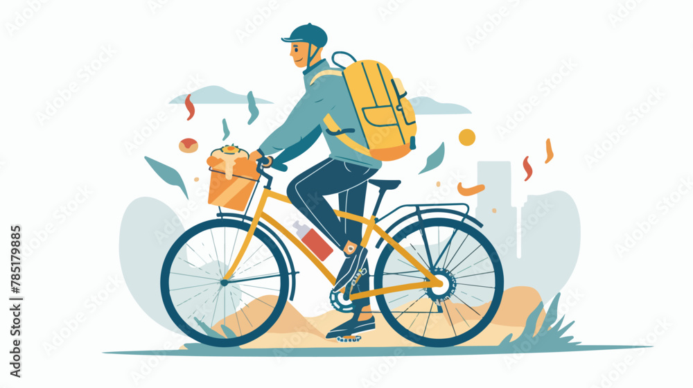 Food delivery man with yellow backpack on his background